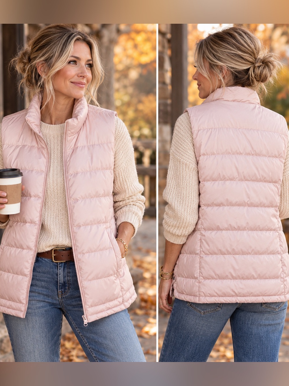 J Jill Down Puffer Vest Womens XL Blush Pink Quilted Full Zip Lightweight
